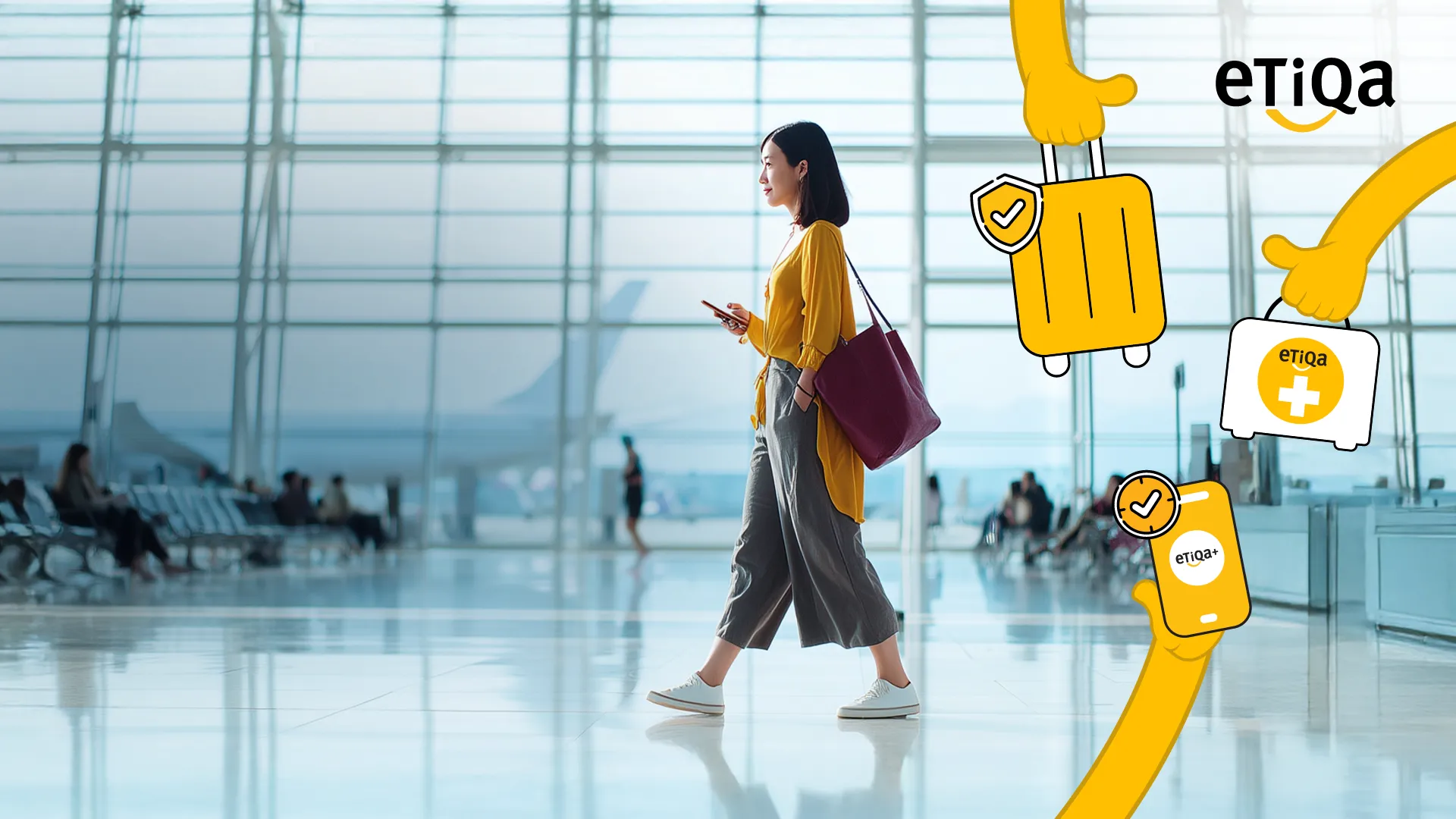 Malaysian traveller preparing for an overseas trip under Etiqa TripCare360 travel insurance takaful protection